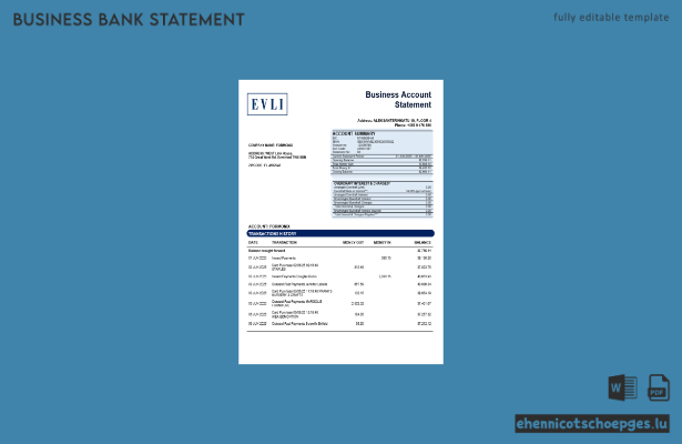 Evli Bank PLC Unternehmenskontoauszug (Word- und PDF-Beispiel)
